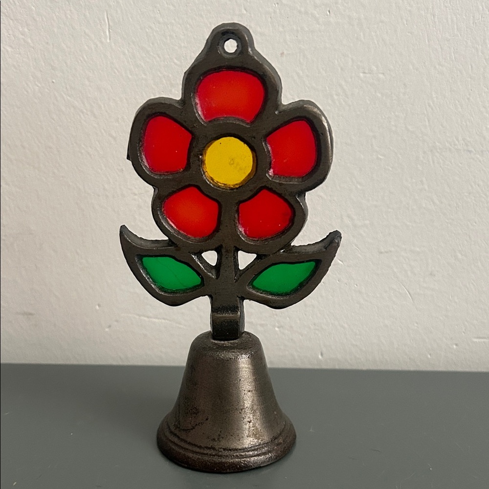 Stained Glass Flower Table Bell - Red, Yellow & Green